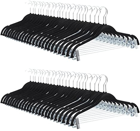 Amazon Basics Velvet Skirt Hangers with Clips, 50-Pack, Nero