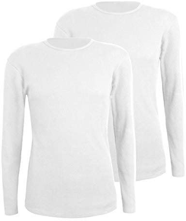 Comfneat Herren 2-Pack Thermounterwäsche Oberteil Langarm Waffle Knit Unterhemd mit Rundhals (Weiß 2-Pack, L)