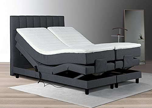 Tesla Dreams Boxspringbett 160x200 Emotion - Elektrisch verstellbare Matratze, 7 Zonen Taschenfederkern-Matratze H2/H3, Topper Visco, Anthrazit