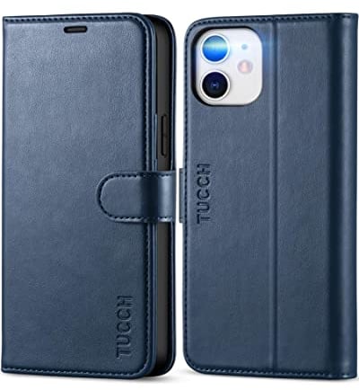 TUCCH Hülle für iPhone 12 Pro, iPhone 12 Handyhülle, [Verdicktes TPU] [Kartenfächer] [Standfunktion] [Magnet], Stoßfeste Schutzhülle, Bookcase für iPhone 12/12 Pro (6,1 Zoll) Dunkelblau