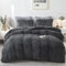 Sacebeleu Plüsch Bettwäsche Set 135x200cm 4 Teilig Warme Winter Dunkelgrau Grau Flauschig Flanell Biber Mädchen 2 Bettbezug mit Reißverschluss und 2 Kissenbezug 80x80cm