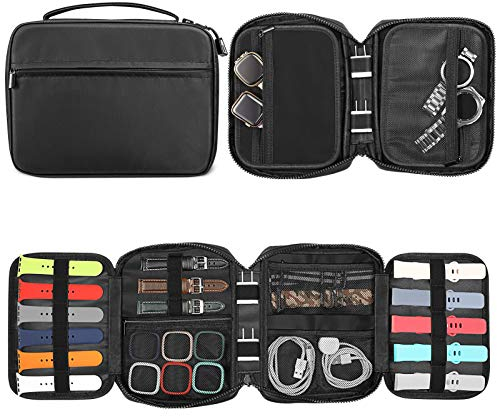 FINTIE Aufbewahrungstasche für Uhrenarmbänder, Uhrenarmband, Organizer, Reise-Uhrenarmbänder, Tragetasche für Uhrenarmbänder, Uhrbandstift, Kabel, Uhrengehäuse, schwarz