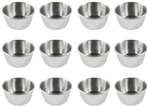 BESTonZON Stainless Steel Sauce Cup, 12PCS Metal Ramekin Dipping Sauce Cup Metal Cups, Condiment Container Reusable Round Butter Dressing Cups for All Hot and Cold s