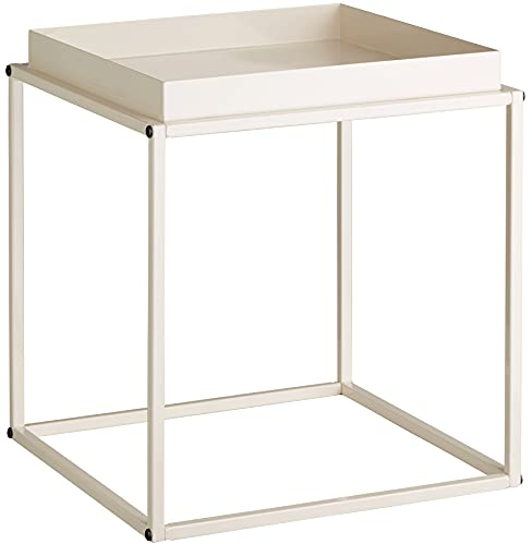 tectake® Metall Beistelltisch, Couchtisch, Nachttisch, Beistelltisch Couch quadratisch, stapelbar, Blumenständer, Zimmer Deko, Pflanzenständer, Deko Wohnzimmer Möbel, 40 x 40 x 44 cm - Creme