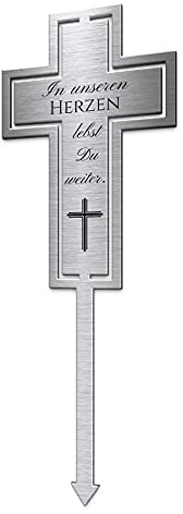 Kreuz Grabstecker Edelstahl wetterfest | Individuell mit Motiv oder Spruch | Grab Deko für Grab oder Garten Mensch oder Tier für Trauer & Abschied
