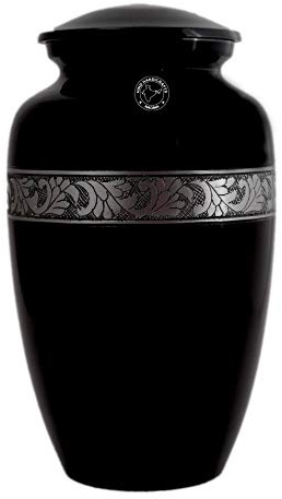 Urne funéraire en aluminium gravée argentée pour cendres humaines adultes – Urne funéraire commémorative pour cendres fabriquée à la main – Sac inclus (Noir, Souvenir – 1 147 cm³)