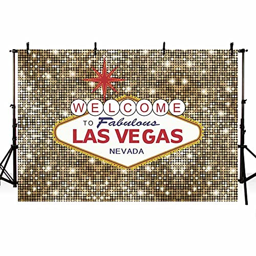 MEHOFOND 3 x 2,1 m Bienvenue à la Fête de Las Vegas arrière - Plan Casino Poker rétro Golden Round Paillettes arrière - Plan Photos Photos décorations bannières Portraits Accessoires de Studio