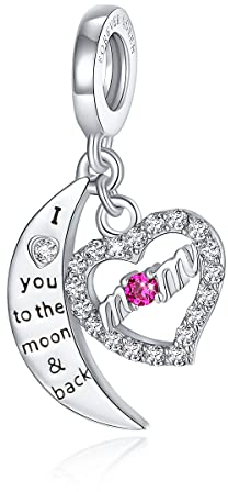 FOREVER QUEEN ich liebe dich zum Mond und zurück Mama Herz Charm Bead für Armband 925 Sterling Silber Charme Bead für Mama