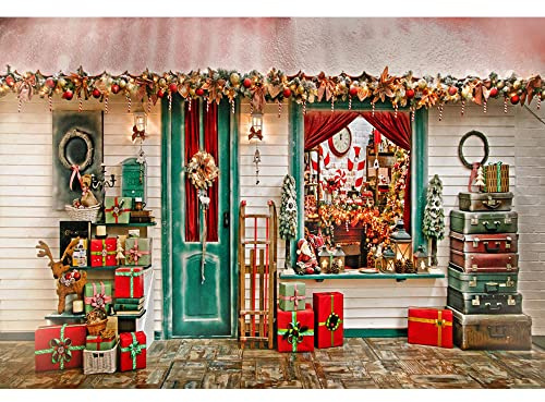 Aoihrraan 3x2m Tienda de Navidad Telón de Fondo Tienda Ventana Exterior Año Nuevo Fotografía Fondo Festival Fiesta Familiar Banner Niños Niñas Niños Adultos Retrato Foto Props
