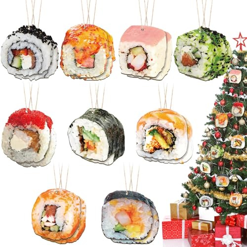36 Set Weihnachten Sushi Ornamente Weihnachtsbaum Ornamente Lustige Sushi Roll Ornament Niedliche Sushi Dekorative Hängende Ornamente Xmas Holz Dekorationen für Weihnachtsbaum Party Home