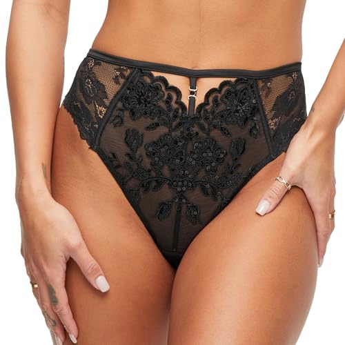Ann Summers The Icon High Waist Brazilian Briefs for Women with Eyelash Lace Trim and Charm Detail, Brazilian Knickers, High Waisted Briefs, Lingerie Set