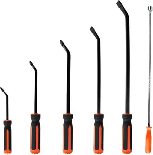 HARDK Heavy Duty Pry Bar Set of 6,Utility Pry Bar Set with Flexible Magnetic Pickup Tool 22-4/5 20LB Pull Force, Mechanic Hand Tools,Thicker Strike Cap Handle,Includes 8”,12”, 16”,18” & 24” Pry Bar