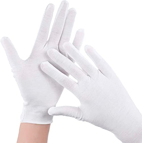 EXBRIECO, 2, 6 or 12, Cotton Gloves, Moisturizing Gloves, Soft, Elastic, Hand Care, Comfortable, Mime, Jeweller, Waiter, Costume, White or Black.