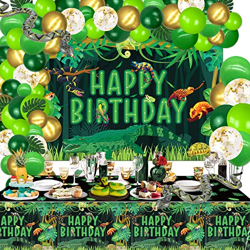 Reptil Dschungel Sumpf Wildnis Schlangen Eidechse Alligator Party Dekorationen - Hintergrund, Tischdecke, Luftballons für Kinder Jungen Geburtstag Party