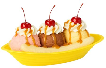 185ml Yellow Plastic Banana Boats – Durable Dessert Dishes for Banana Splits, Ice Cream Vans & Parties – Reusable & Recyclable – Set of 1,000 – Yellow.