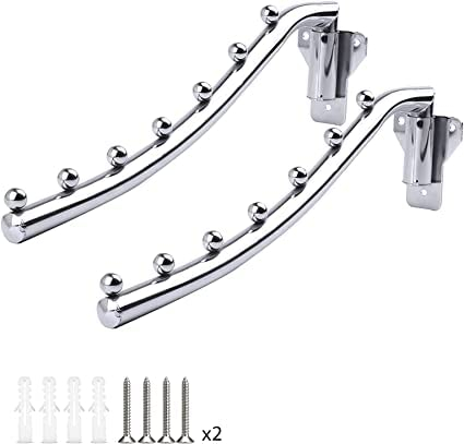 Edelstahl Kleiderlüfter Klappbar, 7 Haken Faltender Wand Befestigter Kleiderständer Metall Kleiderhaken Wand Klappbar mit Schwenkarmhalter Schrank Aufbewahrungs Hochleistung Trockengestell, 2 Stück