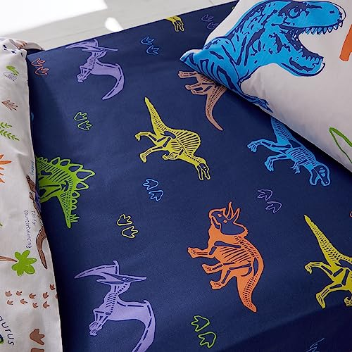 Catherine Lansfield Spannbettlaken für Einzelbett, Motiv: prähistorische Dinosaurier, Blau