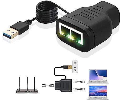 A11CS RJ45 Ethernet Splitter 1 auf 2 Adapter – USB-betriebener Netzwerkverteiler mit 2 Ports für gleichzeitige LAN-Verbindung, stabile Datenübertragung, Plug & Play, kompatibel mit PC, Router, Switch