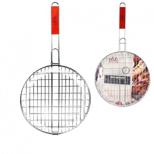 Urban Living Elite - Rejilla para barbacoa redonda con mango de madera natural, 31 cm x 58 cm
