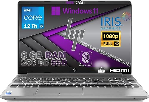 HP 250 G9, PC portable LAPTOP NOTEBOOK, SILVER, i5-1235U, Ram 8 Go DDR4, SSD M2 256 Go, Écran 15,6 FHD, Win 11 Pro, Clavier rétroéclairé, Fingerprint, souris WIFI offert