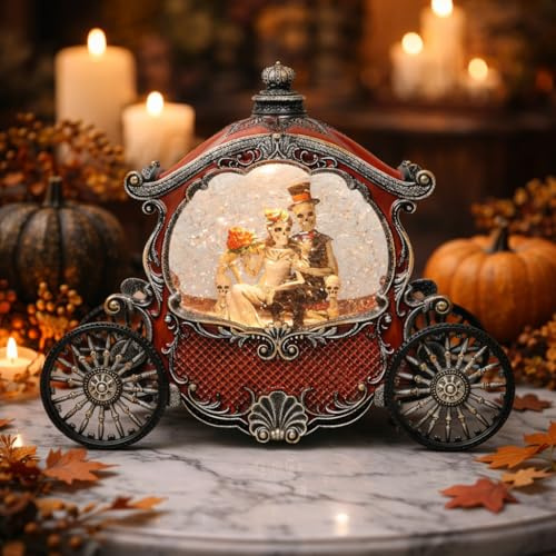 Midnight Manor Acryl-Wasserkugel für Halloween, Hochzeit, Kutsche, LED-beleuchtet, glitzernde Schneekugel-Lampe für gruseligen Herbst, Halloween, Innendekoration