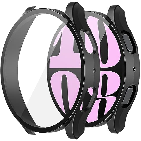 Misxi 2 Stück Hard PC Schutzhülle Hülle mit Gehärtetem Glas Kompatibel mit Samsung Galaxy Watch 6 40mm, Rundum Case Schutz mit Displayschutzfolie für Galaxy Watch6, Schwarz