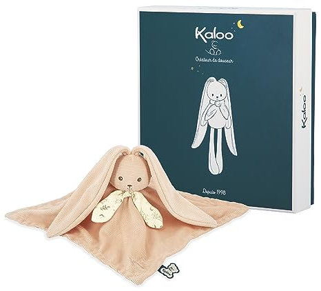 Kaloo - Lapinoo - Doudou Lapin Peche - Peluche Bébé - Carré 30 x 30 cm - Bi-Matières Viscose et Velours Cotelé Très Doux - Boite Cadeau - Dès la Naissance, K218017