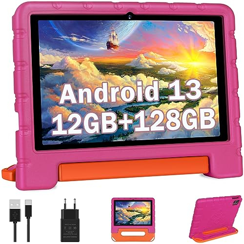 ZIOVO Tablet 10 Pollici Android 13 Tablet, 12GB RAM+128GB ROM(TF 1TB), 5G WiFi Tablet, Octa-Core 2.0 GHz,BT 5.0/8+5 MP/6000mAh/Widget/Tablet per Bambini,Tablet con EVA Caso - Rosa