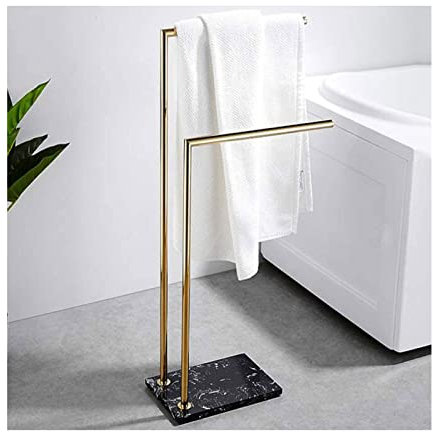 VASDEV Porte-Serviettes de Salle de Bain au Sol, Porte-Serviettes sur Pied en Acier Inoxydable avec Porte-Serviettes, séchoir antirouille pour Salle de Bain/Noir (doré)