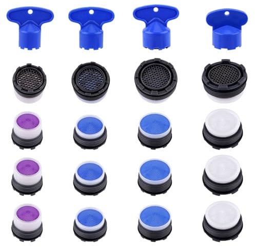 16pcs Faucet Aerators Plastic, Kitchen Faucet Bubbler Filter with 4pcs Aerator Wrenches Spray Head Water Saver Saving Tap Nozzle Replacement for Bathroom Kitchen Sinks (16.5/18.5/21.5/24mm)