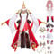 DJFOG Frauen Yae Miko Cosplay Kostüm Outfit mit Perücke Hut Spiel Charaktere Genshin Impact Uniform Kleid Full Set Halloween Party Kostüm,Rot,XXL