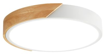 M LEDME-Plafón LED Techo Blanco Redondo 24W con Mando a distancia, Regulable 2700K-6500K blanco frío a cálido e intensidad, 2400LM, Diseño Blanco con Madera Natural, para Baño, Cocina, Balcón,LM8284