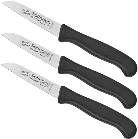 Shehadeh Solingen Lot de 3 couteaux de cuisine – Petit couteau polyvalent Solingen pour la cuisine – Couteau à légumes – Couteau à fruits – Couteau à éplucher – Acier inoxydable – Extra tranchant