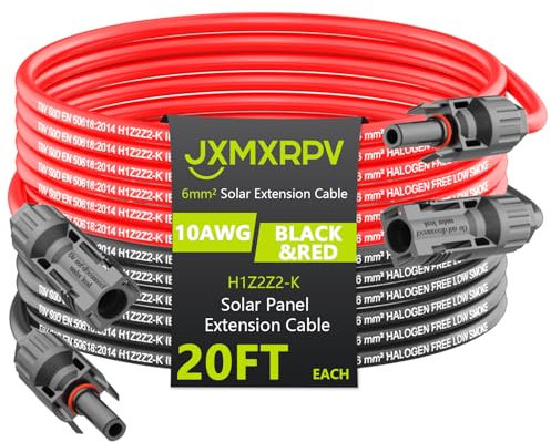 JXMXRPV Solar Extension Cable 20Ft 10AWG, Solar Wire with Tool-Free Solar Connectors, Waterproof Solar Panel Extension Cable 6mm², PV Cable 10Gauge for Home Boat RV Solar Panels(20ft)