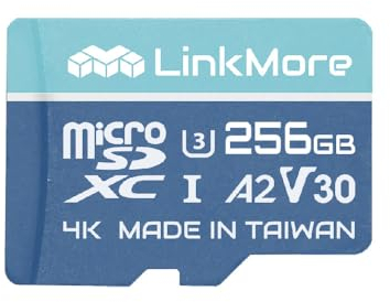 LinkMore Scheda Micro SDXC da 256 GB, A2, UHS-I, U3, V30, compatibile con classe 10, velocità di lettura fino a 160 MB/s, velocità di scrittura fino a 120 MB/s, adattatore SD incluso