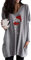 Yming Frauen Rundhals Pullover Weinglasdruck Lange Bluse Langarm Weihnachten Pullover Hellgrau 3XL