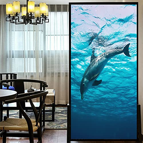 LXDWEI Sichtschutz-Fensterfolie, Motiv: Delfin, 76A, Buntglas, kein Kleber, statisch haftend, dekorative Fensteraufkleber, 40 x 120 cm (B x L), Muster 10