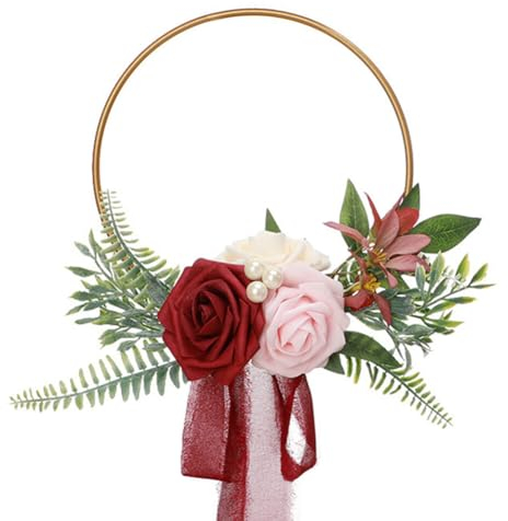 Huamengyuan Hochzeit Blumenstrauß Kranz Blumenkranz Deko Hängende Boho Türkranz Blumenkranz Metallring mit Trockenblumen DIY Natur Trockenblumenkranz Ring für Parteien Valentinstag Dekoration