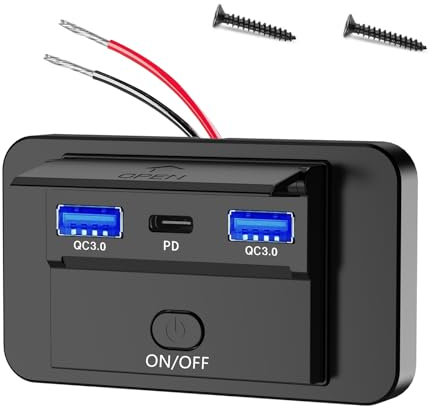 Katslyn 12v USB Socket Campervan 66W 3 Port USB Socket 12v USB C Socket USB 12v Socket Socket Car Charger 12V / 24V with Switch Dual Quick Charge 3.0 & PD Type C for Marine Rv Boat Car Truck etc