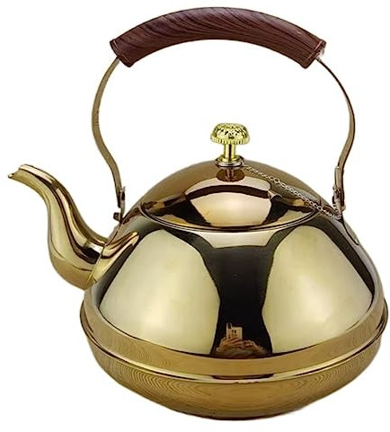 OUYUE Tetera con Silbato Hervidor De Té De Acero Inoxidable con Colador De Té, Cocina De Inducción De Gas, Tetera, Tetera, Mango Antiquemaduras Hervidor Silbante Tetera Silbadora(Gold,1.5L)