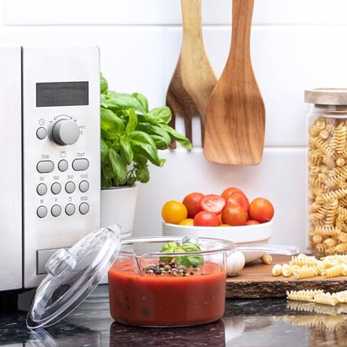 2 Small Clear Microwave Saucepans with Lid Easy Pour Spout for Soup Veg 500ml