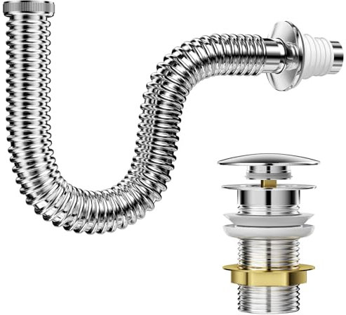 Ghazpmuk Kits Desague Lavabo, Sifón Lavabo Flexible Kits, Juego de Desagüe de Lavabo, Sifon Fregadero Kit de Desagüe, Sifón a Prueba de Olores con Válvula de Desagüe Emergente, para Baño Y Cocina