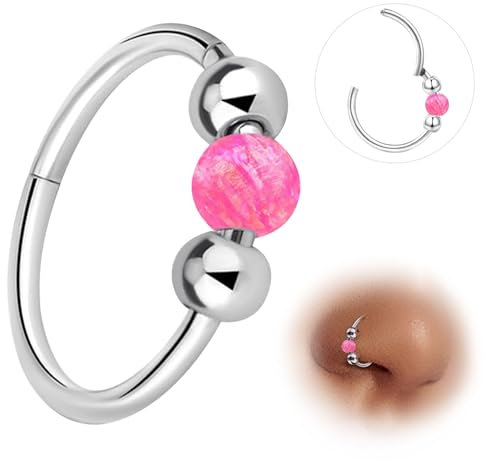 ESHIONER G23 Titan Nasenpiercing Ring Nasenring Piercing Ohr Septum Piercing Helix Ring Nostril Tragus Conch Clicker lippenpiercing 18G 10MM Hypoallergen Rosa Opal Nose Ringe für Damen