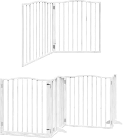 vidaXL 8-TLG. Hundetor mit Tür Faltbar Weiß 640 cm Pappelholz