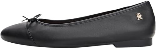 Tommy Hilfiger Bailarinas Mujer Toe Cap de Piel, Negro (Black), 39