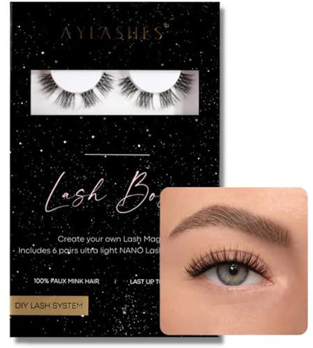 AYLASHES - DIY Wimpernextensions Maxi Box LASH BOSS | 6 Paar Wimpern | bis zu 7 Tage Halt | Wimpern DIY Set für zu Hause | künstliche Wimpern | Klebewimpern | Cat eye lashes | lash extension set
