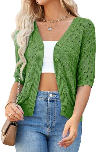 GRACE KARIN Cardigan Corto da Donna Casual Elegante a Maniche Corte Elegante con Bottoni