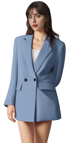 AGYMNX Women Blazer Elegant Jacket Suit Open Front Cardigan Lightweight Double Breasted with Pockets Office Business Meeting Spring Autumn Basic Casual Slim Fit S-L Light Blue S