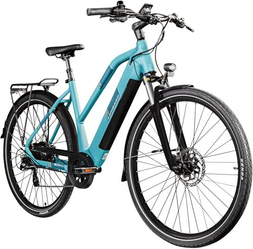 ZÜNDAPP Ebike Damen 28 Zoll Trekkingfahrrad | E Bike 8 Gänge 165-190 cm Elektro Fahrrad | E-Bike Elektrofahrrad mit hydraulischen Scheibenbremsen | Z810 (türkisblau, 50 cm)