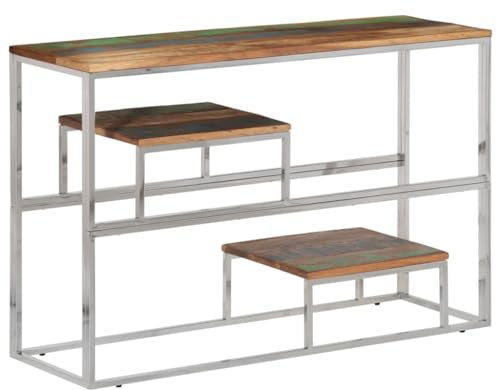 Console en acier inoxydable et bois massif recyclé - Buffet moderne pour le salon, durable et respectueux de l'environnement